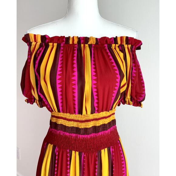 Anthropologie Anupamma Silk Maxi Dress Striped Off Shoulder Red Resortwear XS - Picture 7 of 9